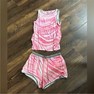 Pink and White Sleeveless Top short set